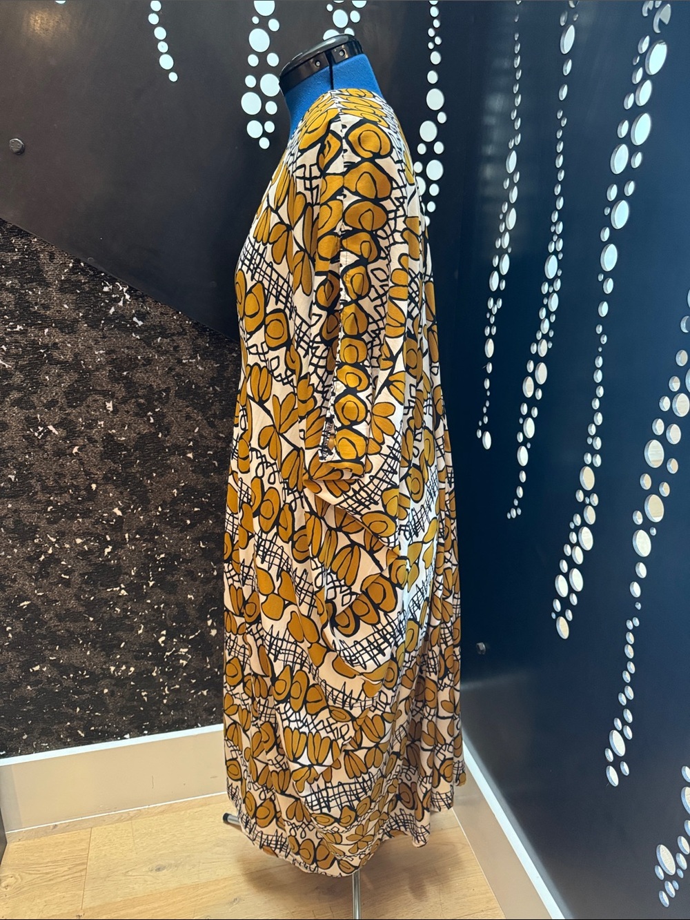 Jennafer Grace Mustard Abstract Floral Kaftan Maxi Dress - One Size - Picture 3 of 6
